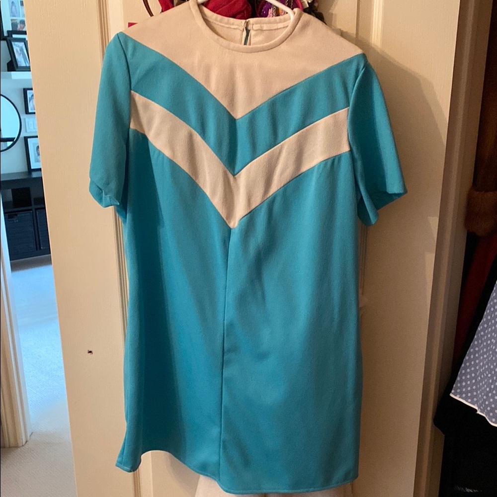 VTG 1960s Blue and White Chevron Dress